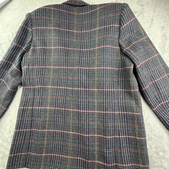 VTG White Stag Blazer Women Size 12 Blue Boxy Plaid Wool Blend 511259 Y2K Coat - Picture 9 of 12